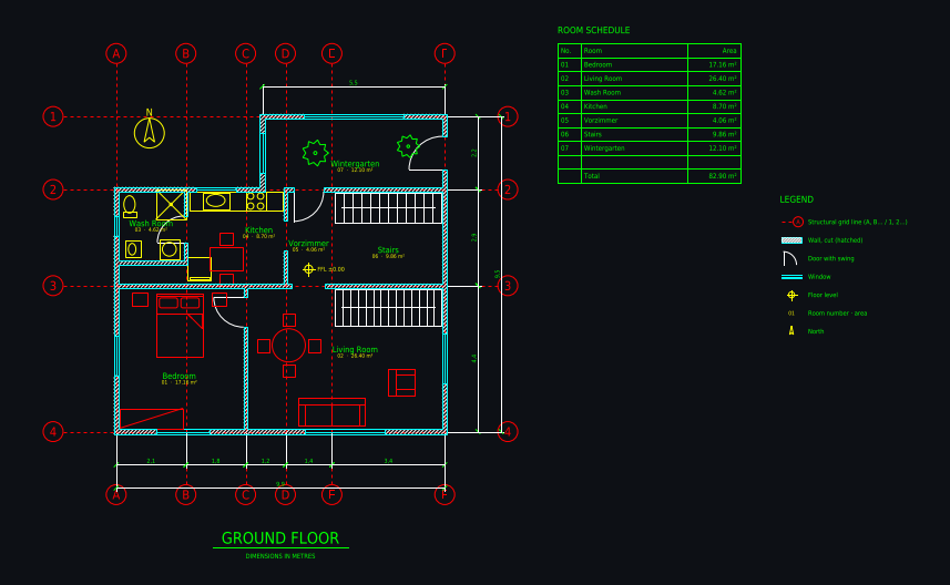 CAD floor plan: Hand sketch to CAD: ground floor with winter garden