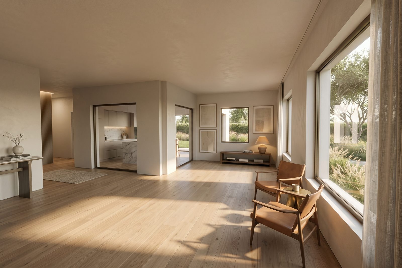 Interior render of the two-story family home with a guest suite, designed by chat (AI-generated)