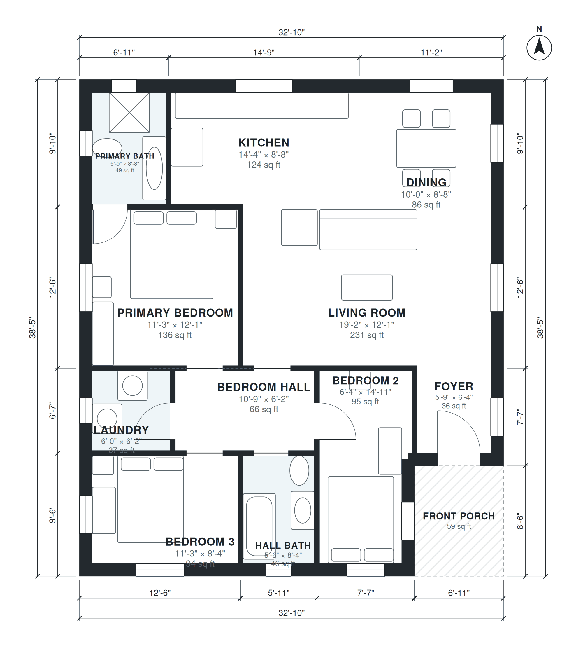 1200 sq ft house floor plan with dimensions