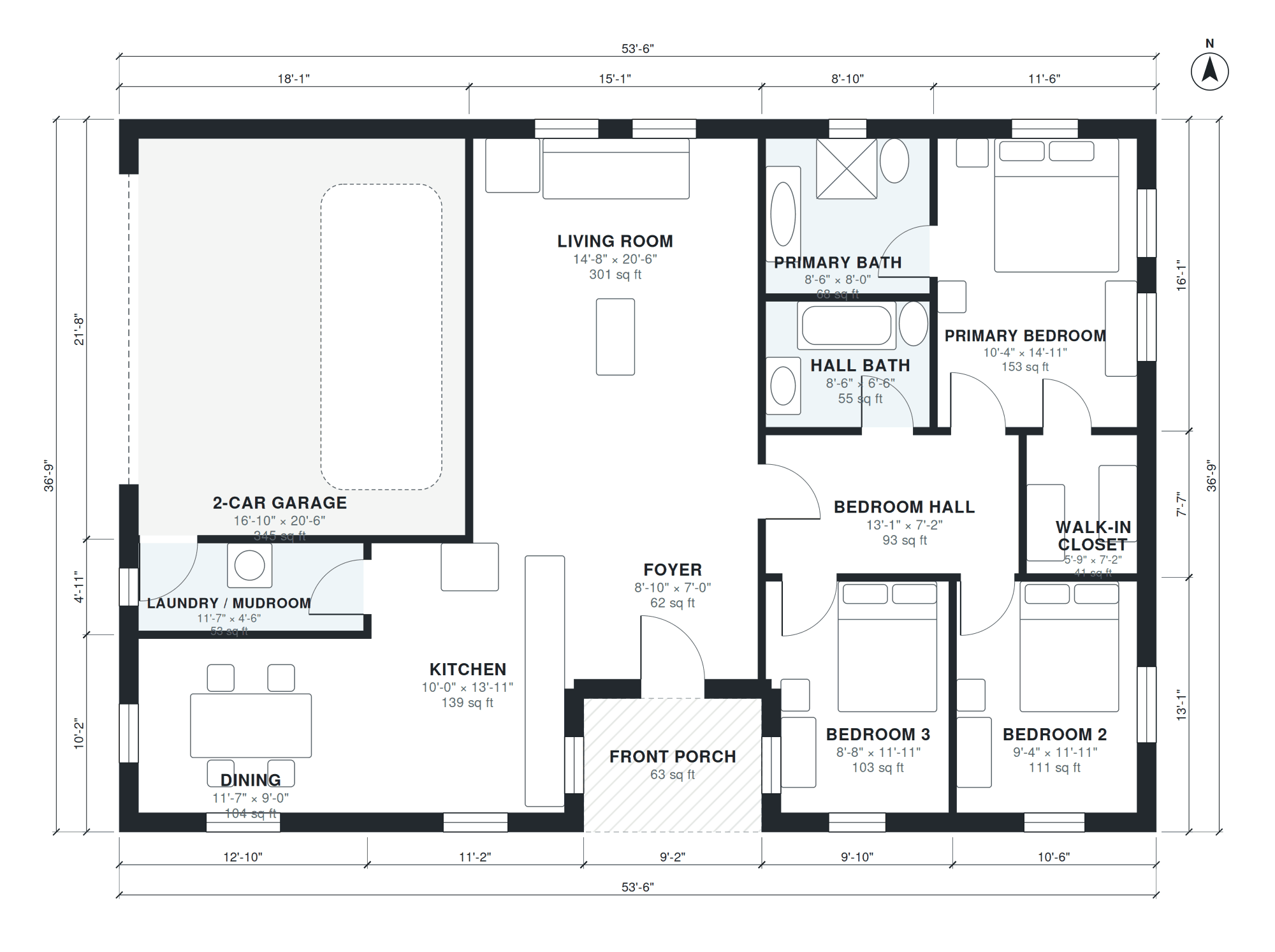 1500 sq ft house floor plan with dimensions