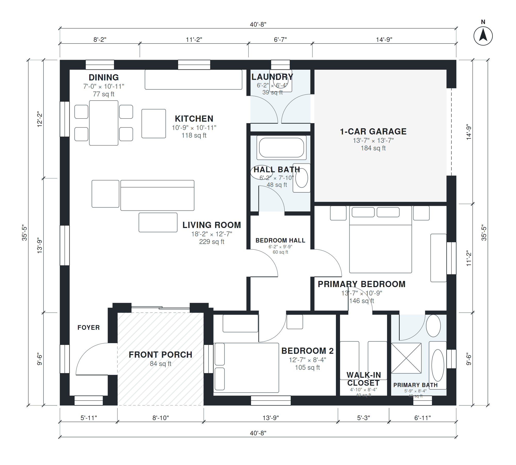 2 bedroom house floor plan with dimensions