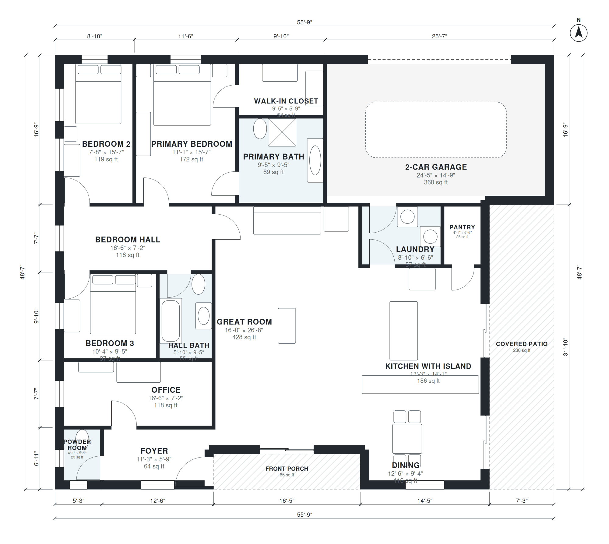 2000 sq ft house floor plan with dimensions