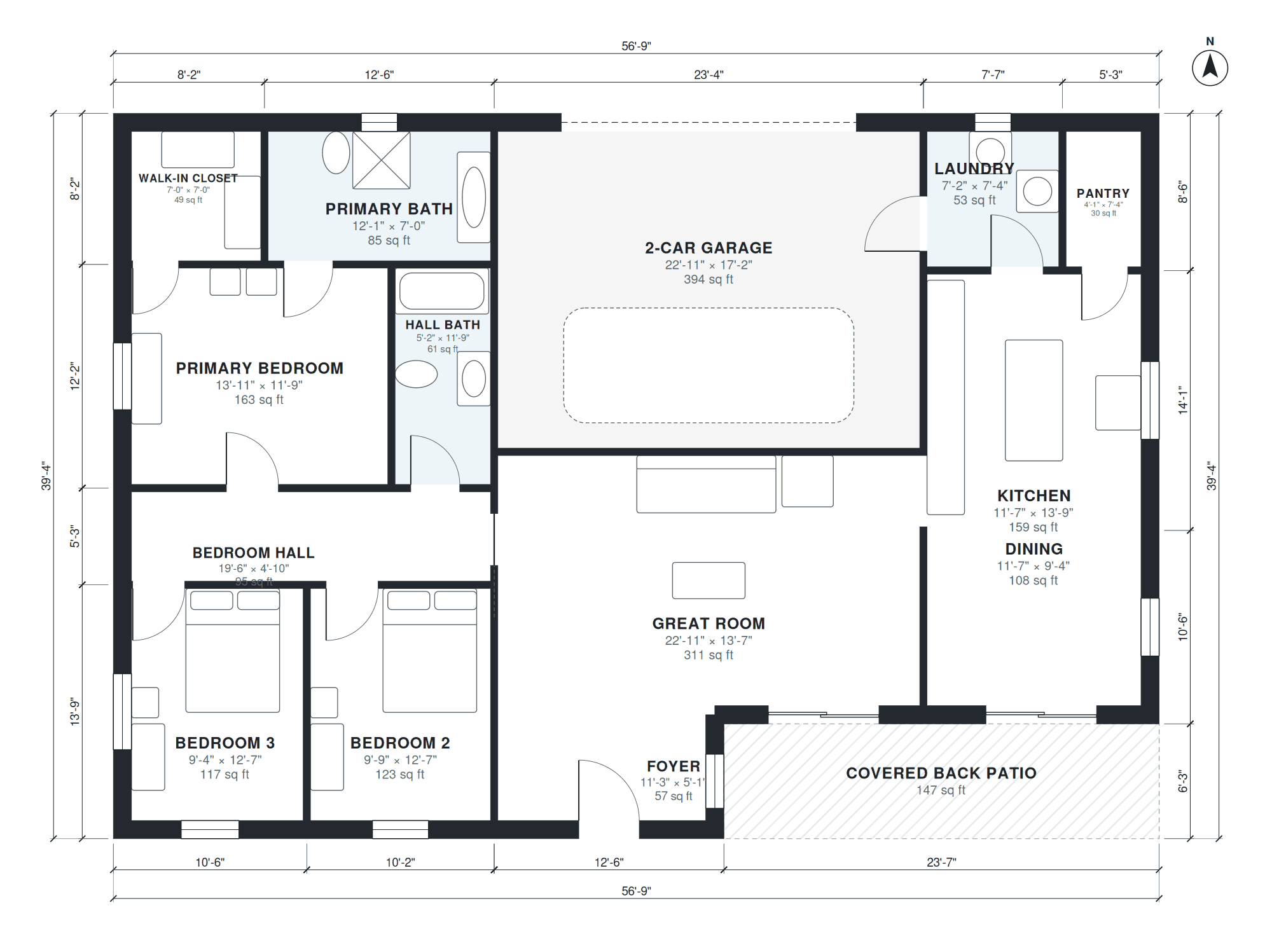 3 bedroom house floor plan with dimensions