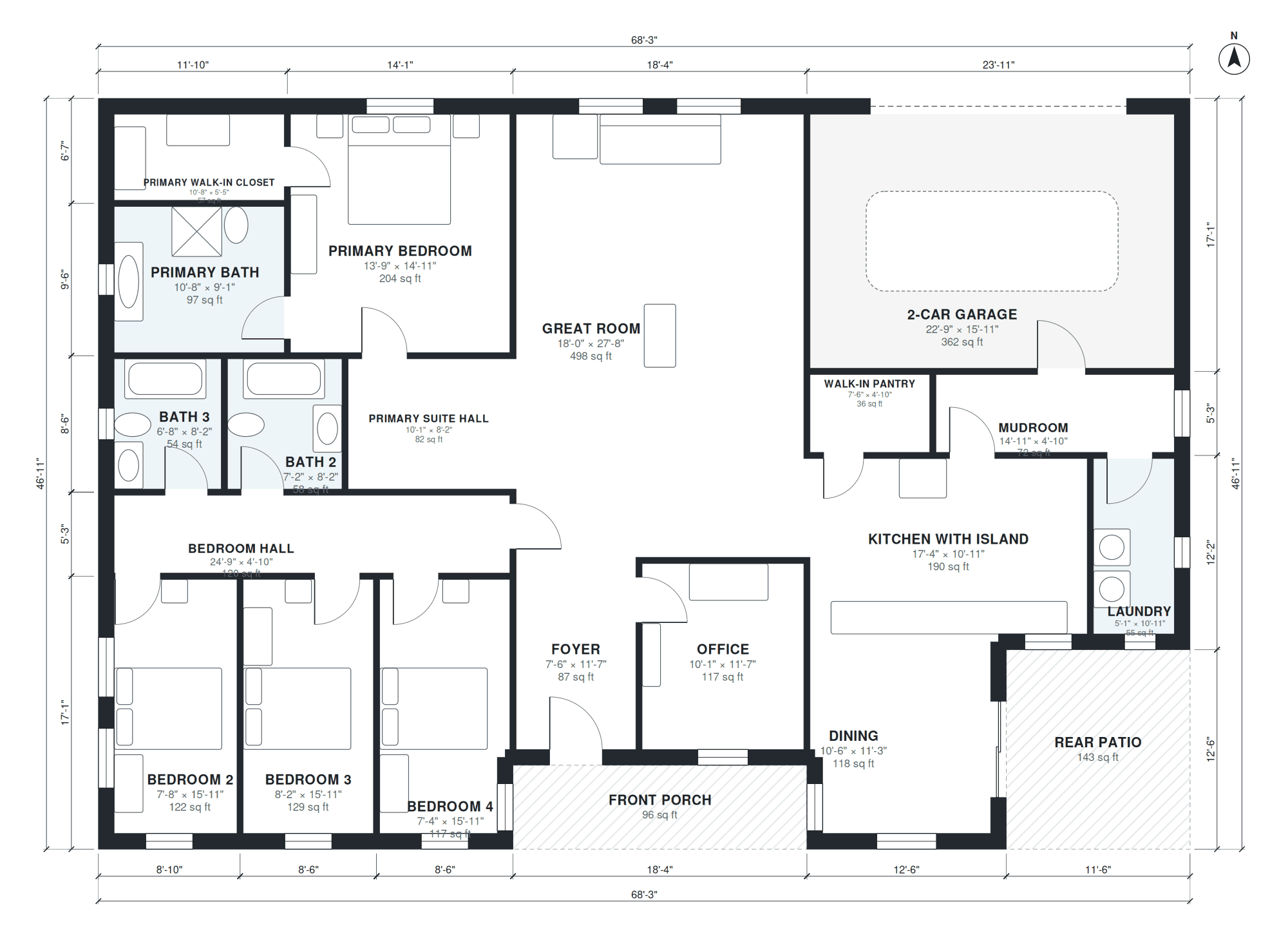 4 bedroom house floor plan with dimensions