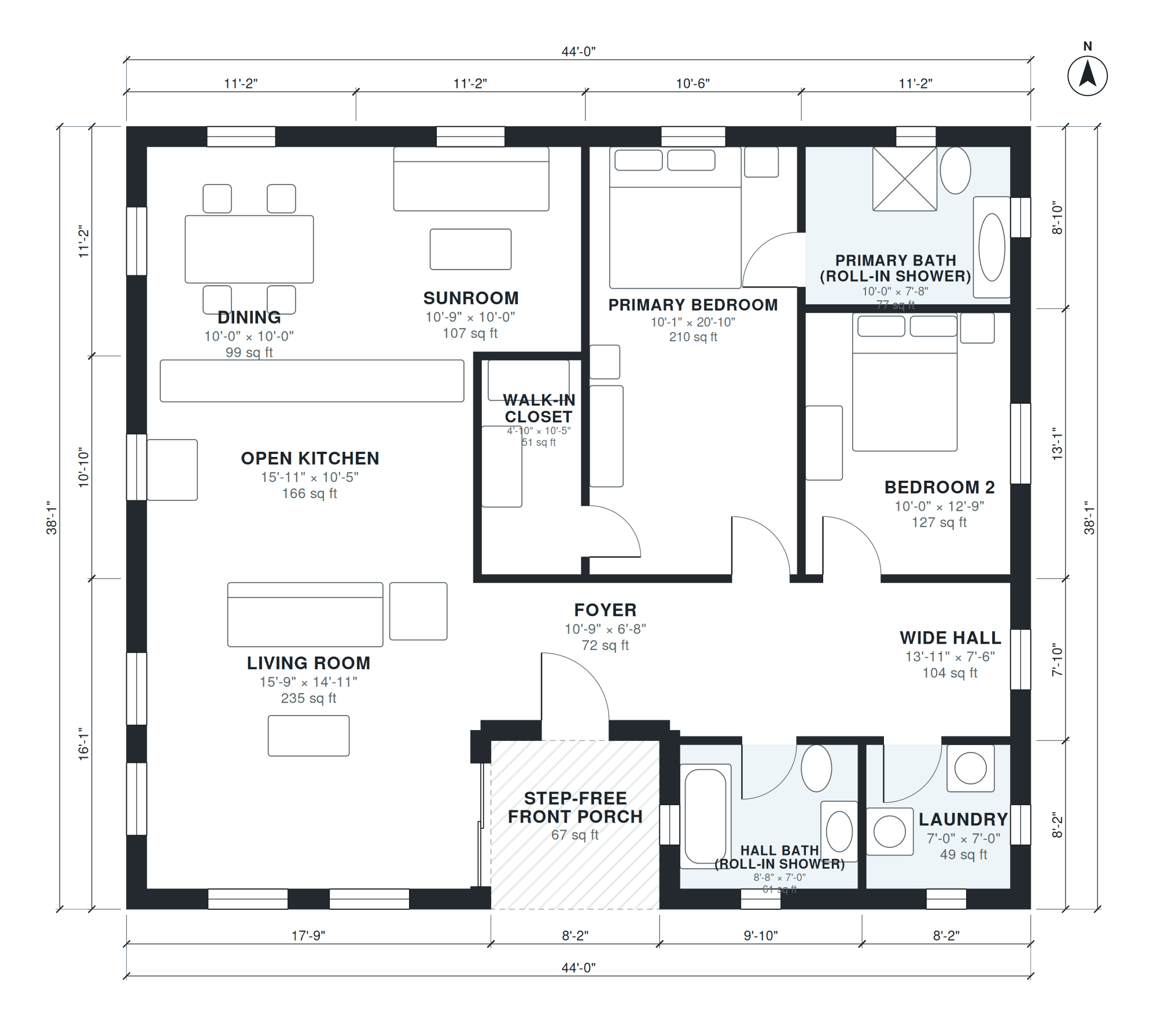 Accessible house floor plan with dimensions
