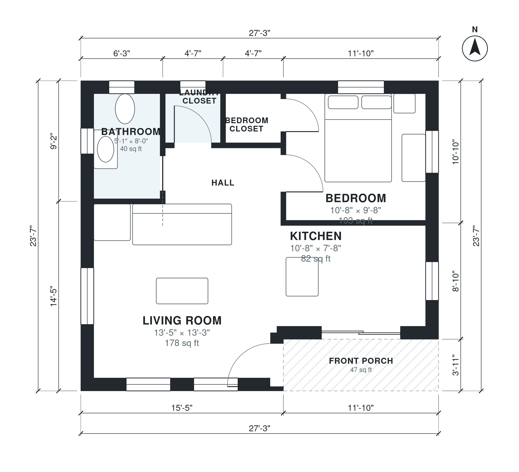 ADU floor plan with dimensions