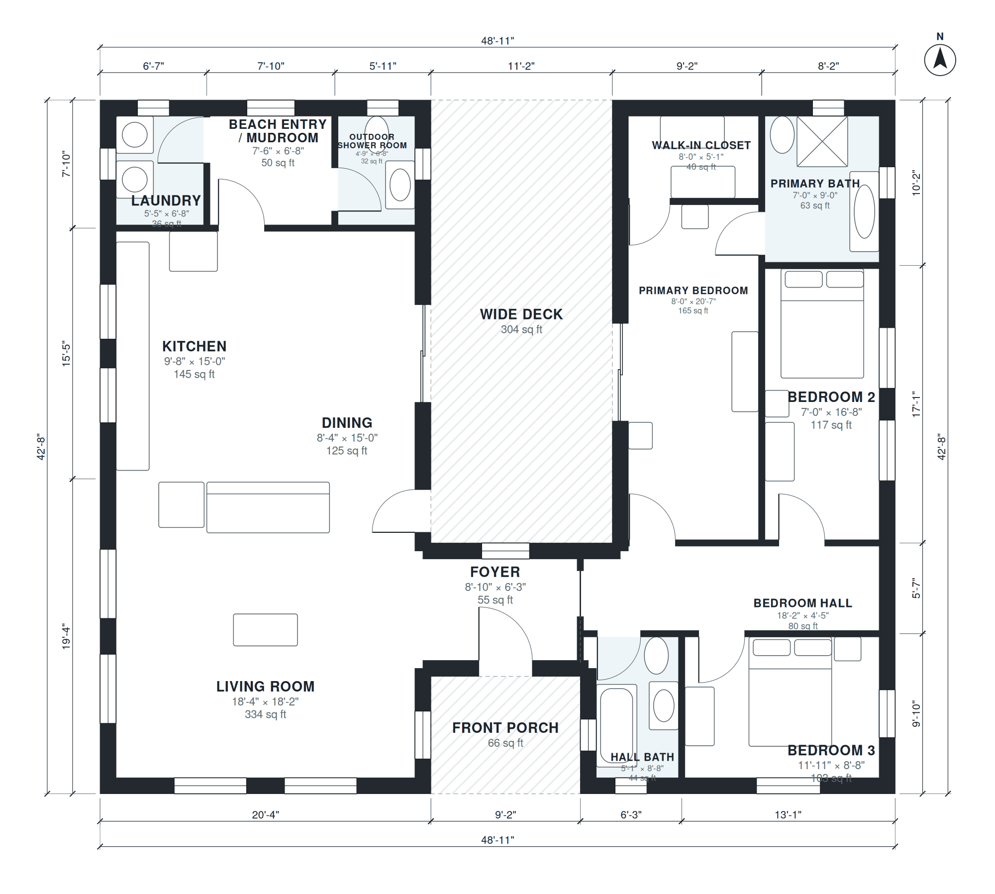 Beach house floor plan with dimensions