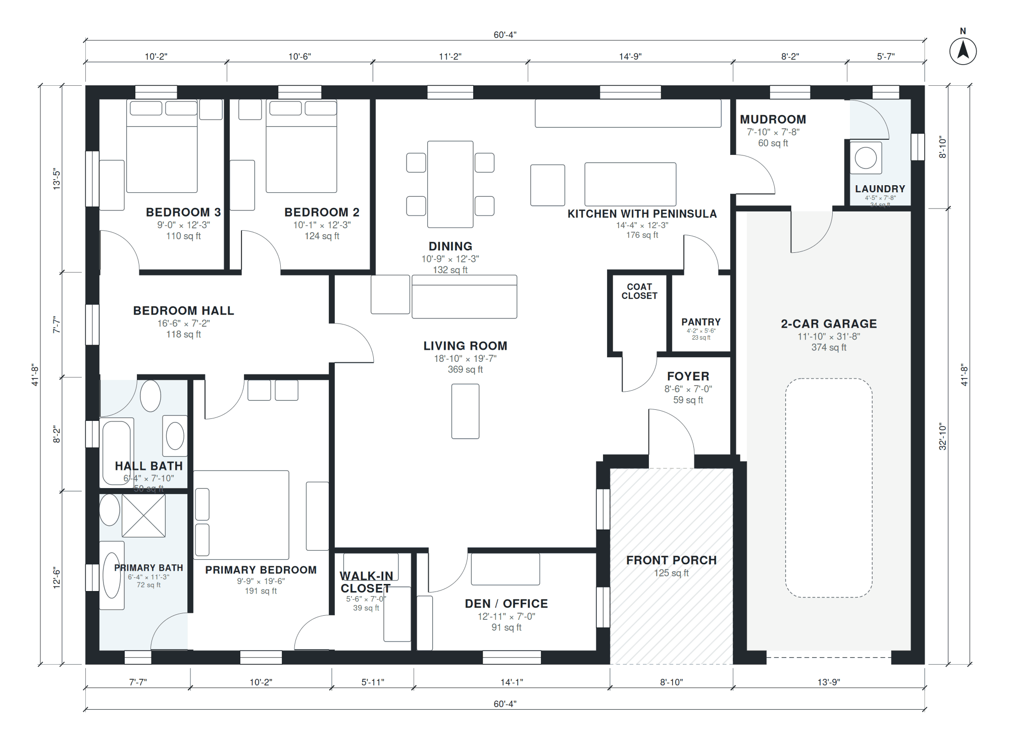 Craftsman house floor plan with dimensions