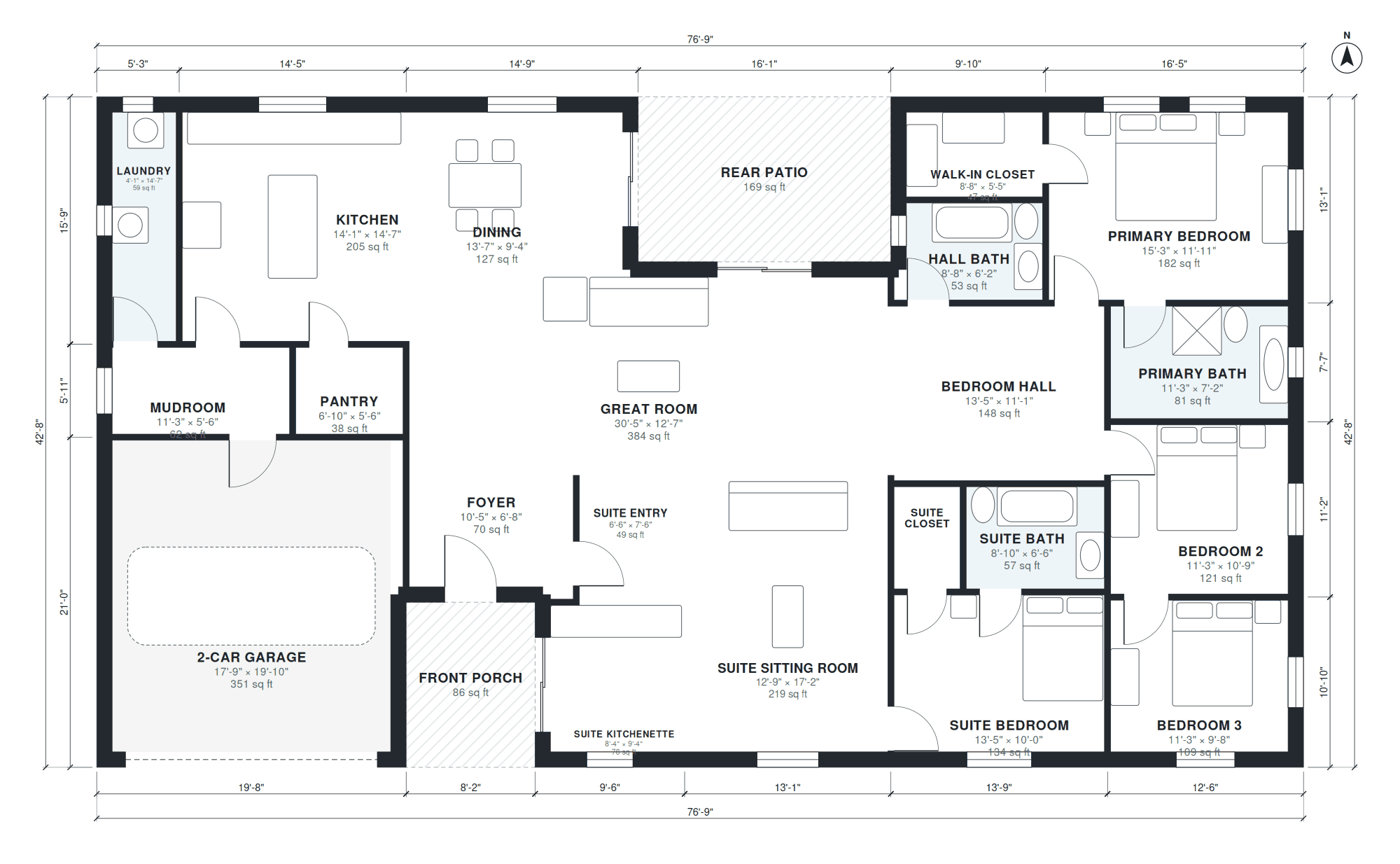 House with in-law suite floor plan with dimensions