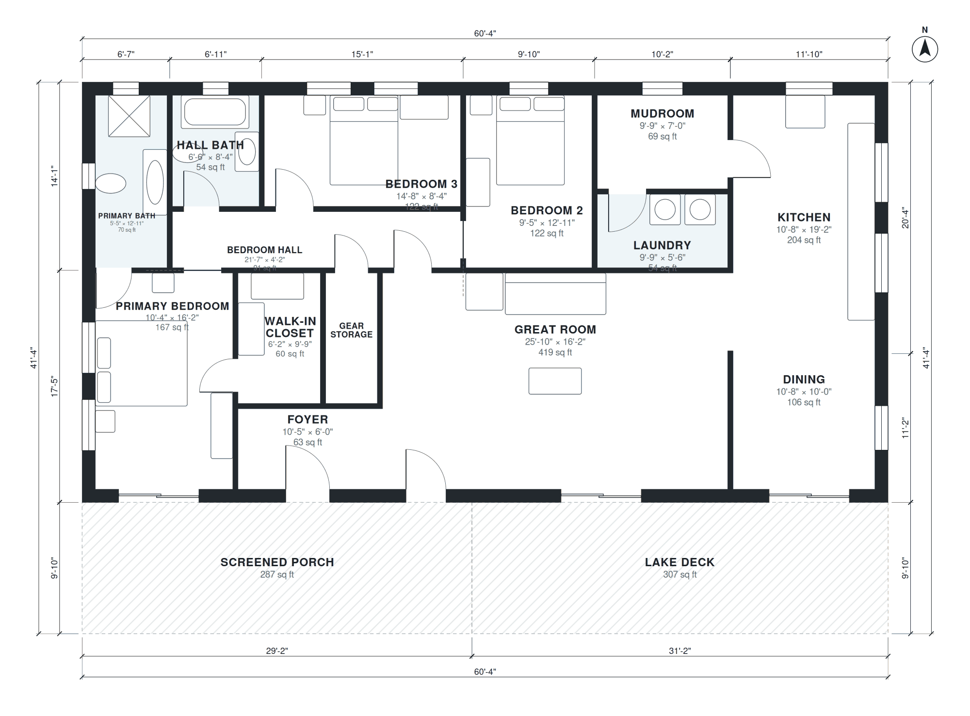 Lake house floor plan with dimensions