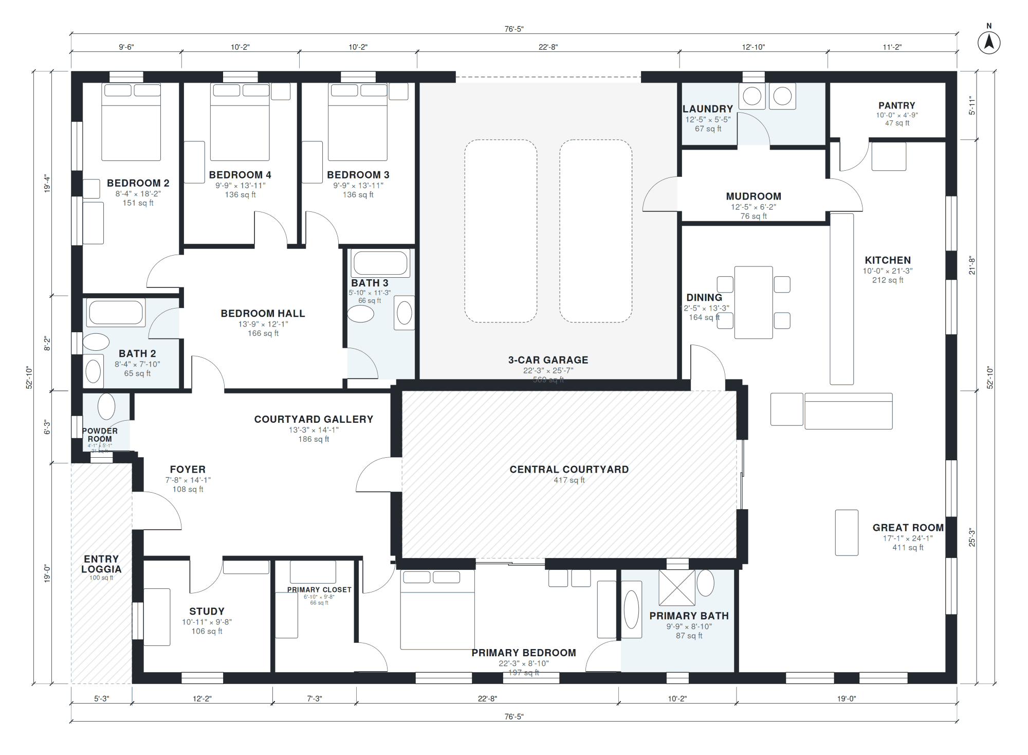 Mediterranean house floor plan with dimensions