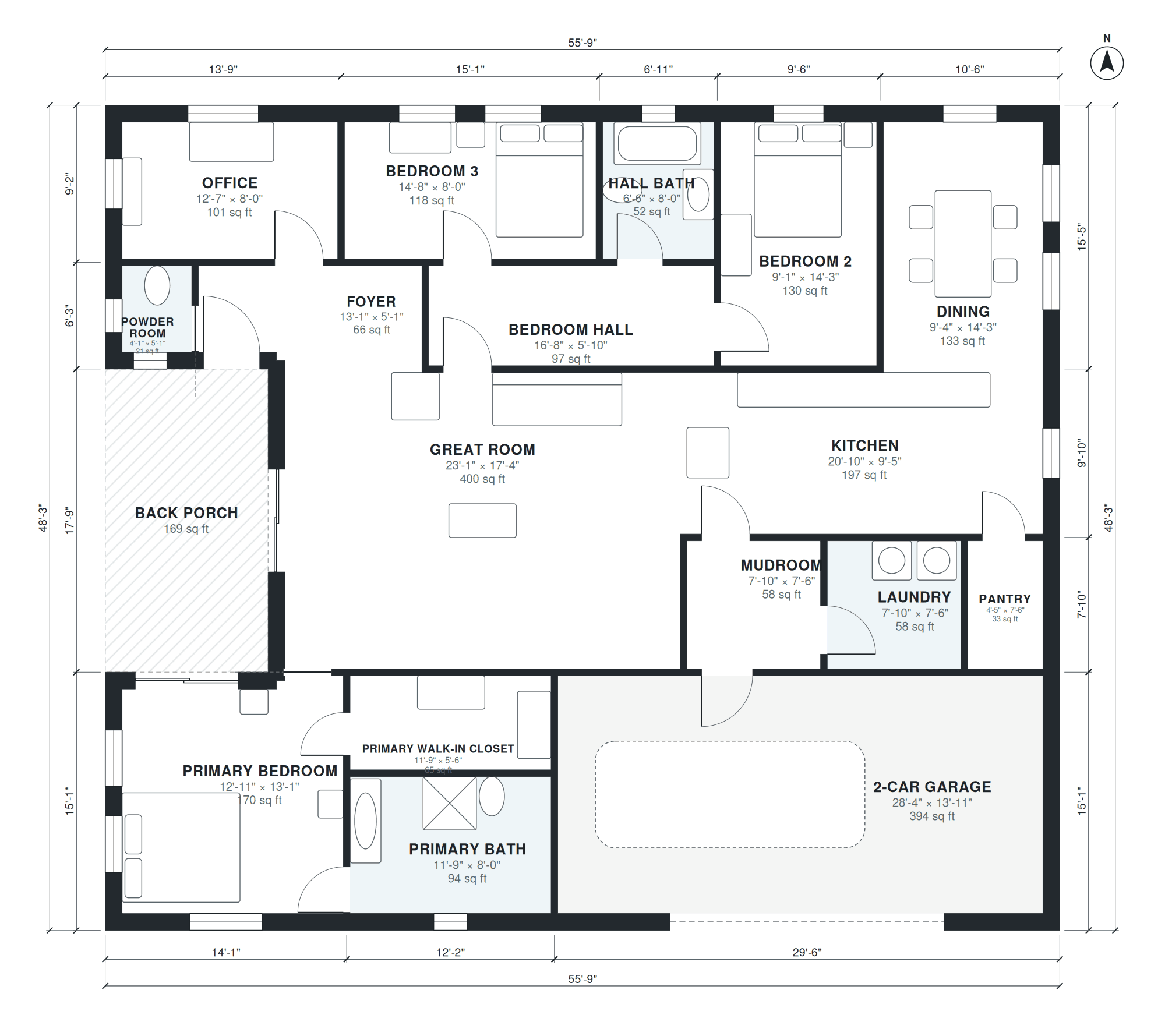 One story house floor plan with dimensions