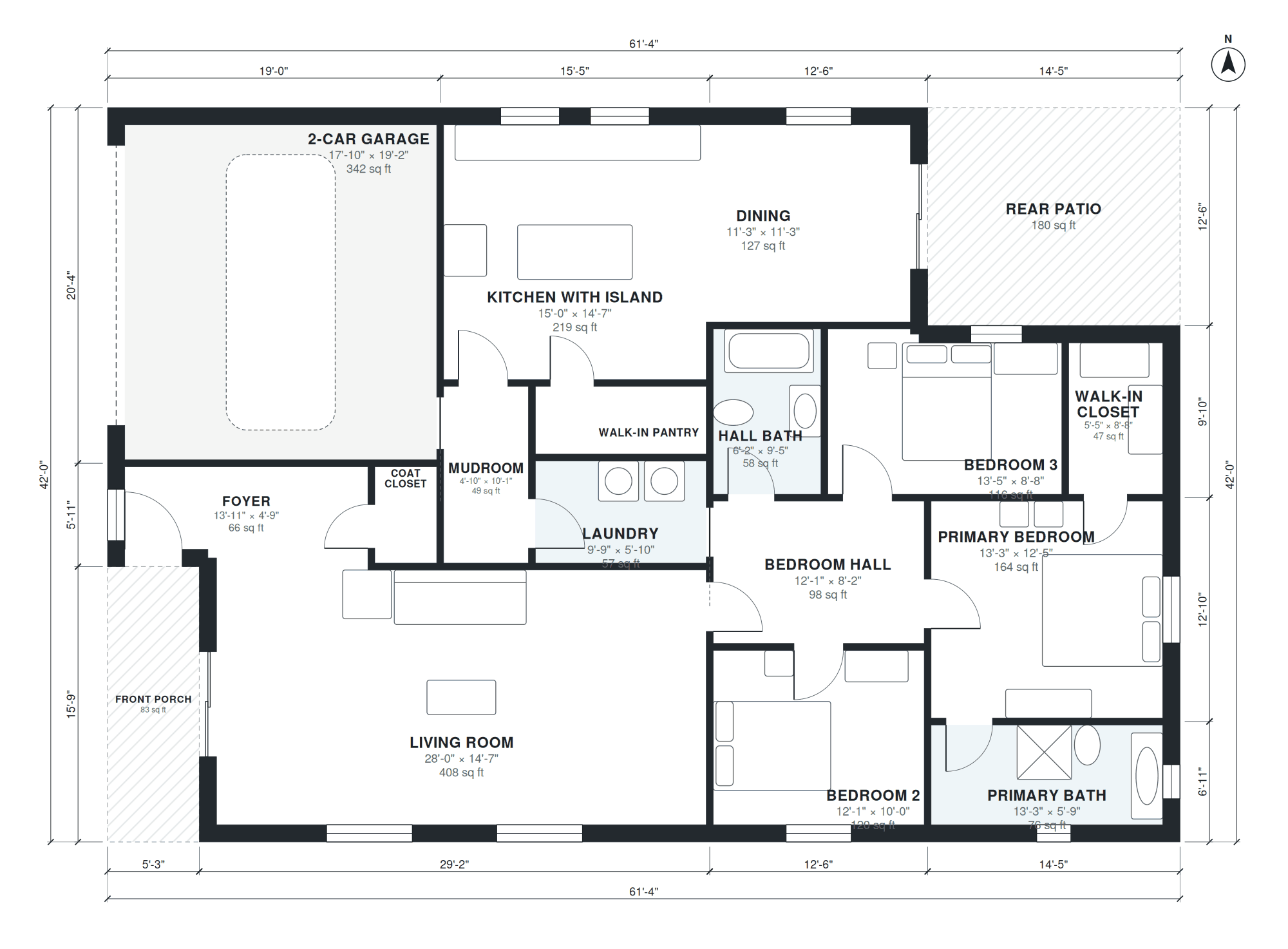 Open concept floor plan with dimensions