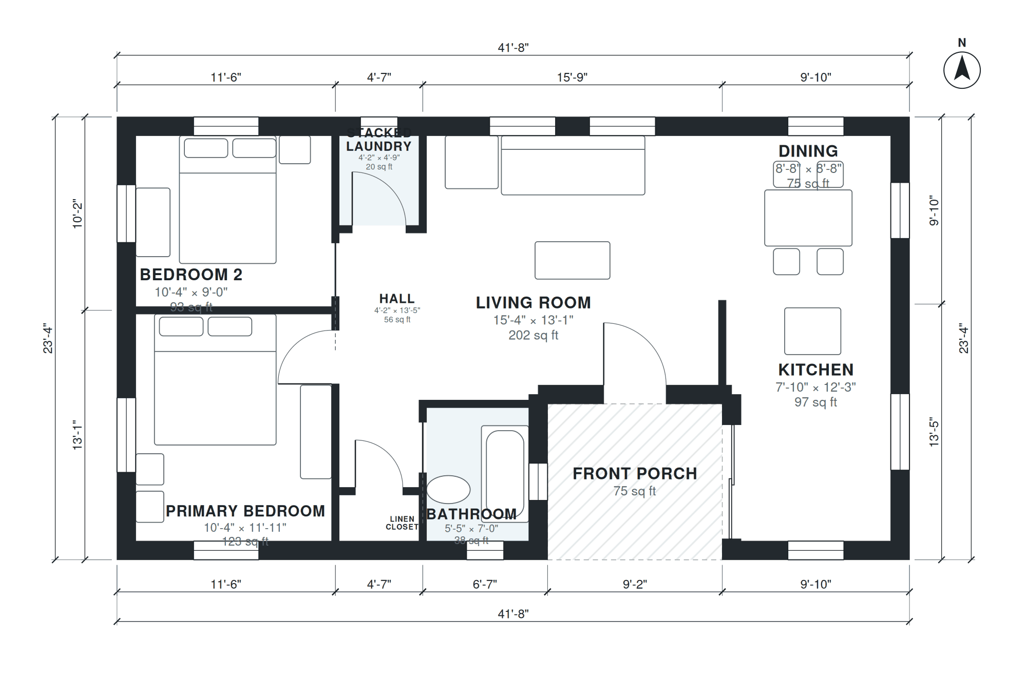 Small house floor plan with dimensions
