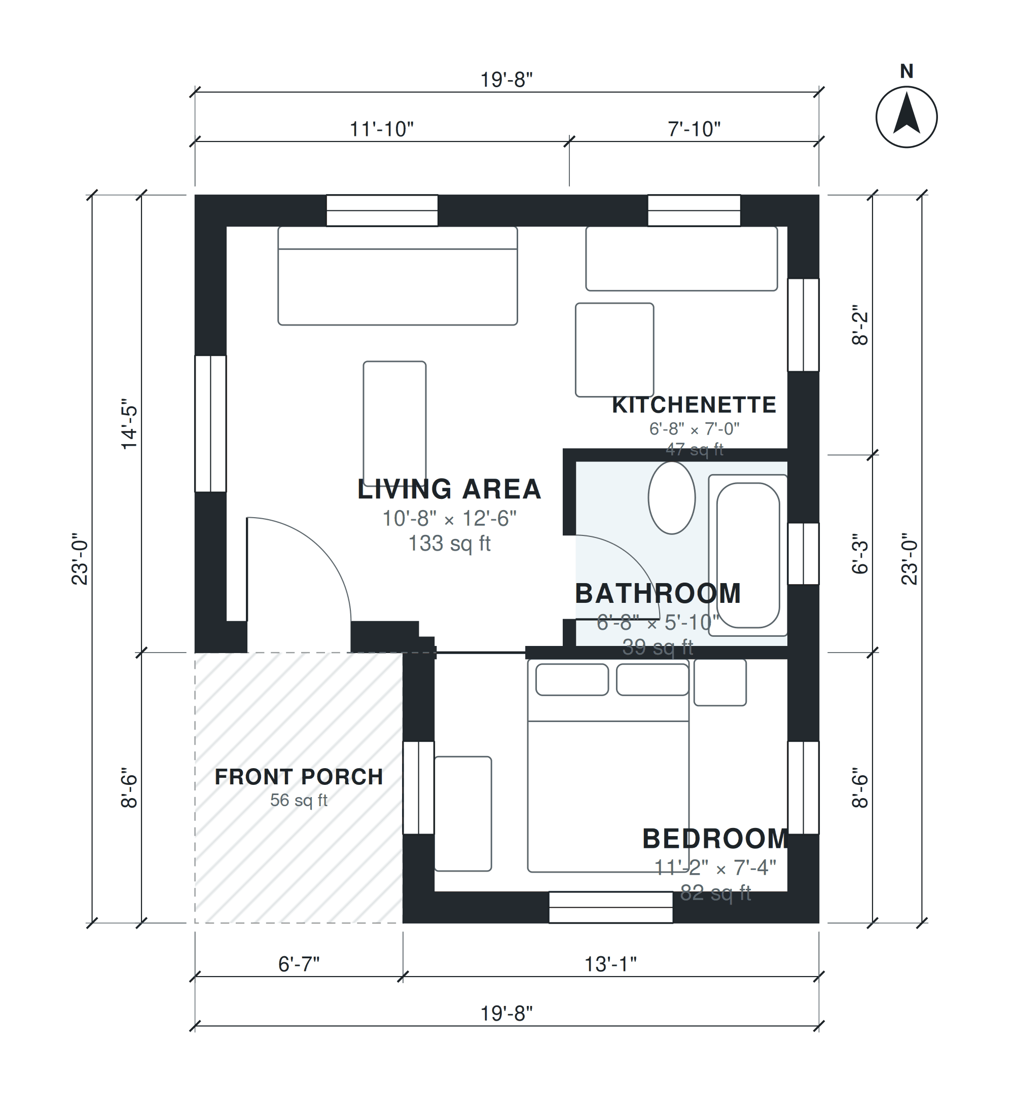 Tiny house floor plan with dimensions